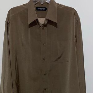 I’m Supreemo Men's Beige Collared Roll Tab Long Sleeve Button Up Shirt Size Larg